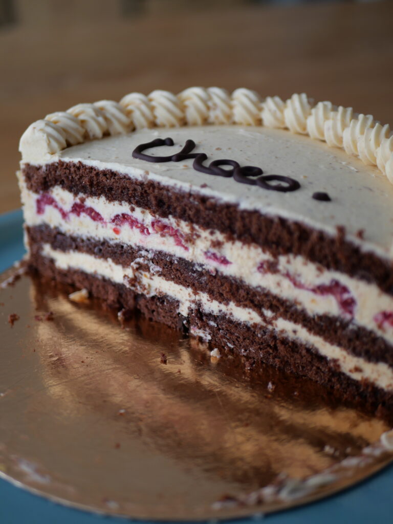 entremets chocolat praliné et framboises