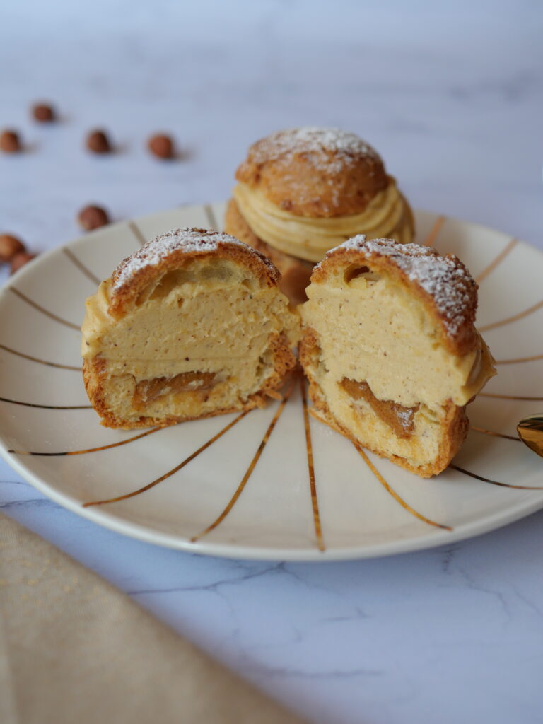 découpe Paris Brest coeur praliné